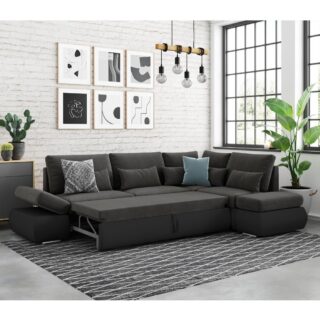 Canapé d'angle réversible convertible gris foncé et PU noir - LIPARY