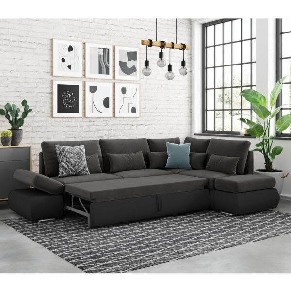 Canapé d'angle réversible convertible gris foncé et PU noir - LIPARY