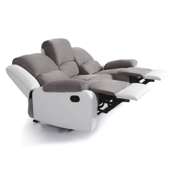 Canapés de relaxation manuel 3+2 places en gris et PU blanc - VALIA – Image 4