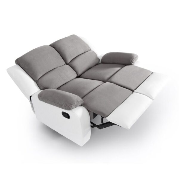 Canapés de relaxation manuel 3+2 places en gris et PU blanc - VALIA – Image 6