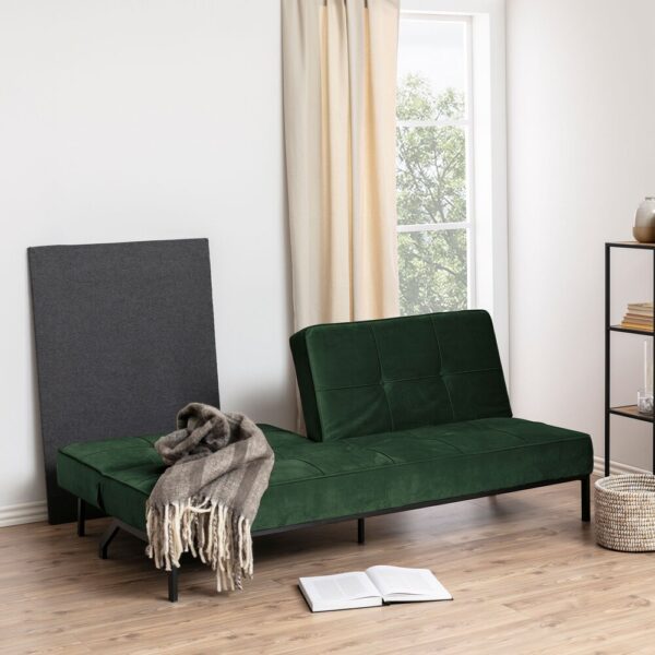 Banquette convertible 3 places 198 cm en velours vert foncé - MANNY – Image 3