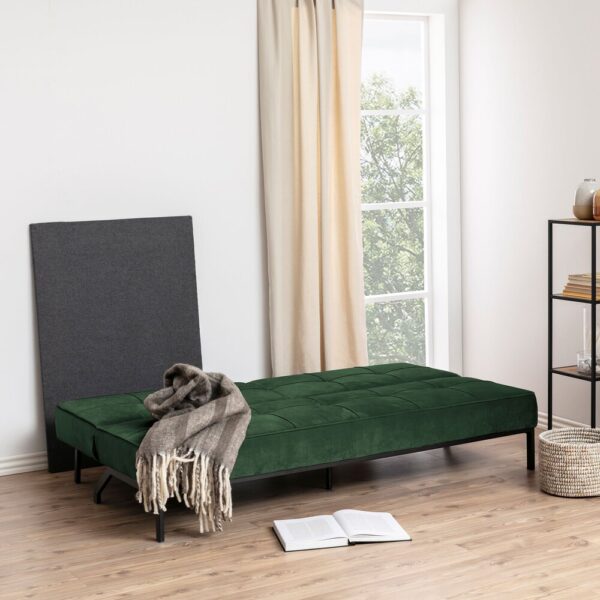 Banquette convertible 3 places 198 cm en velours vert foncé - MANNY – Image 4