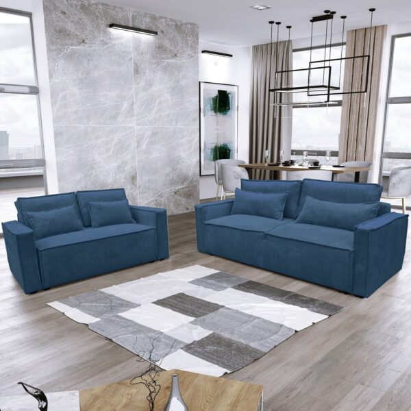Ensemble de canapés 3 + 2 places en velours côtelé beige – Image 3