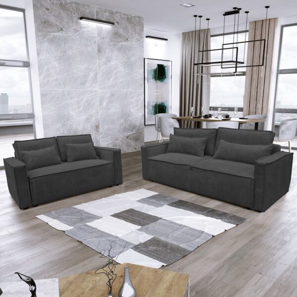 Ensemble de canapés 3 + 2 places en velours côtelé beige – Image 8