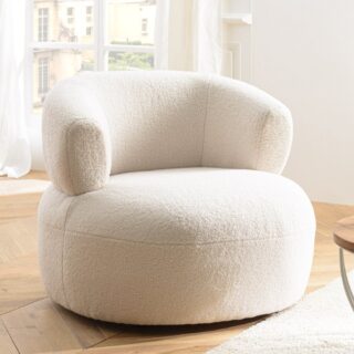 Fauteuil rond 85x83x74 cm en tissu bouclette blanc - FOLIO