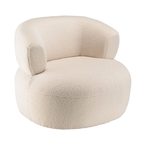 Fauteuil rond 85x83x74 cm en tissu bouclette blanc - FOLIO – Image 4