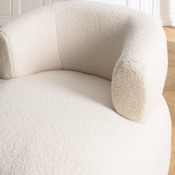 Fauteuil rond 85x83x74 cm en tissu bouclette blanc - FOLIO – Image 6