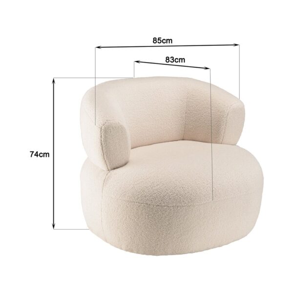 Fauteuil rond 85x83x74 cm en tissu bouclette blanc - FOLIO – Image 8