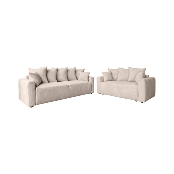 Ensemble de canapés 3+2 places en velours côtelé beige - ALESIO – Image 6