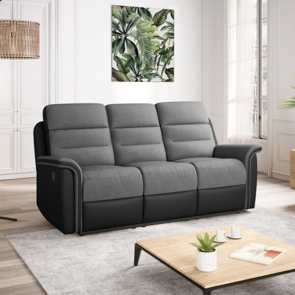 Canapés de relaxation manuel 3+2 places gris et PU noir - VALIA – Image 3