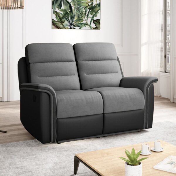 Canapés de relaxation manuel 3+2 places gris et PU noir - VALIA – Image 4