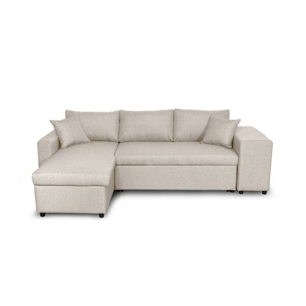 Canapé d'angle réversible poufs à droite en tissu beige - MASSIMO – Image 4