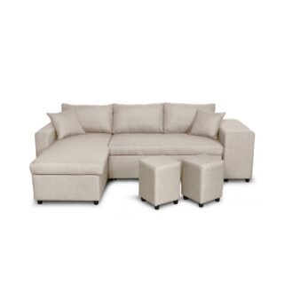 Canapé d'angle réversible poufs à droite en tissu beige - MASSIMO