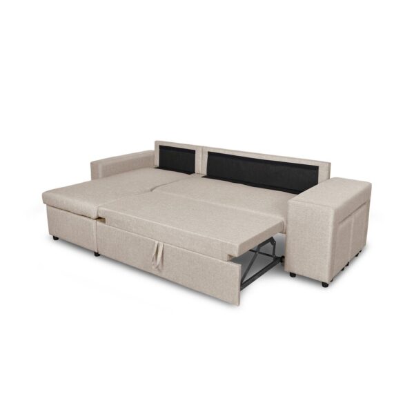 Canapé d'angle réversible poufs à droite en tissu beige - MASSIMO – Image 6