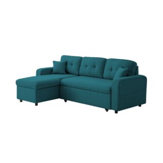 Canapé d'angle réversible et convertible en tissu bleu pétrole - MARYO