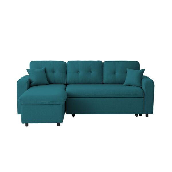 Canapé d'angle réversible et convertible en tissu bleu pétrole - MARYO – Image 3