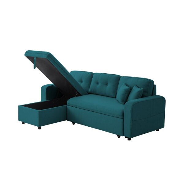 Canapé d'angle réversible et convertible en tissu bleu pétrole - MARYO – Image 4