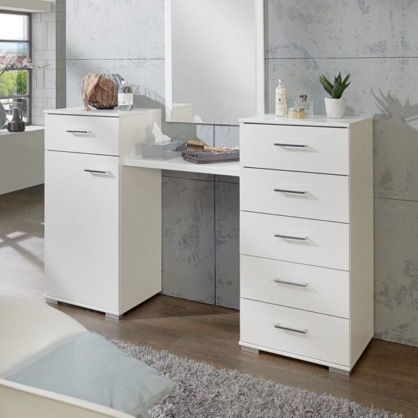 Ensemble lit 180x200 cm, chevets, armoire, coiffeuse blanc - NOELLA – Image 6