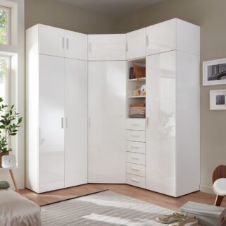 Dressing 9 portes 6 tiroirs avec surmeubles décor blanc - MALTRA