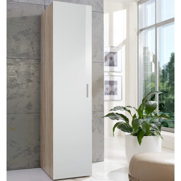 Dressing 13 portes 6 tiroirs avec surmeubles chêne et blanc - MALTRA – Image 4