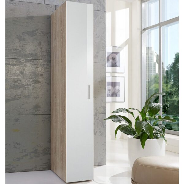 Dressing 13 portes 6 tiroirs avec surmeubles chêne et blanc - MALTRA – Image 5