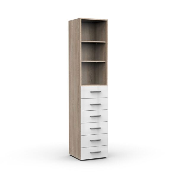 Dressing 13 portes 6 tiroirs avec surmeubles chêne et blanc - MALTRA – Image 6