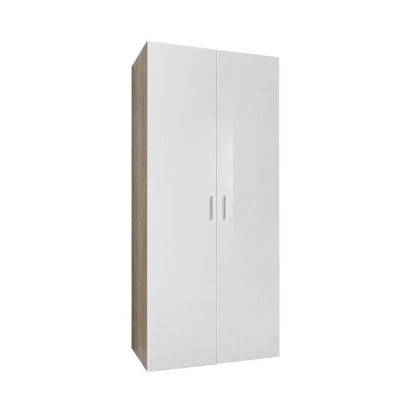 Dressing 9 portes 6 tiroirs avec surmeubles chêne et blanc - MALTRA – Image 4
