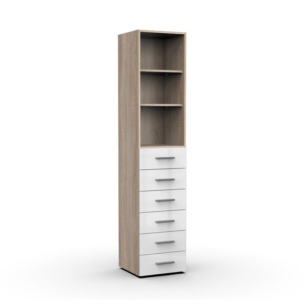 Dressing 9 portes 6 tiroirs avec surmeubles chêne et blanc - MALTRA – Image 6