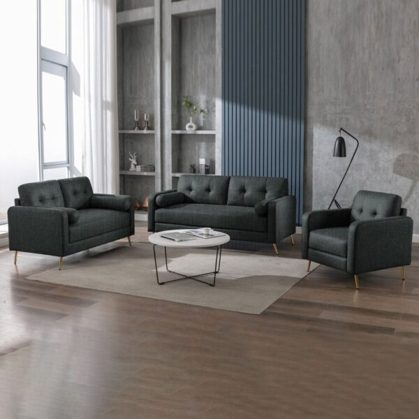 Ensemble 2 canapés + fauteuil en microfibre anthracite - GLIMAR – Image 4