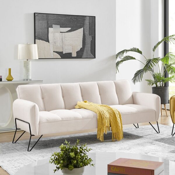 Banquette 3 places clic-clac en microfibre beige - VINTEX