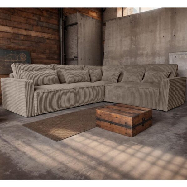 Canapé d'angle réversible 276 cm en velours grosses côtes taupe – Image 2