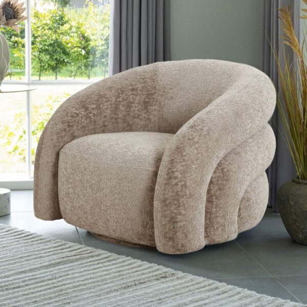 Fauteuil pivotant 83x93x70 cm en tissu doux taupe