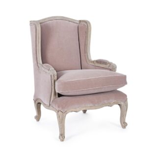 Fauteuil bergère 72x76x102 cm en tissu vieux rose et manguier