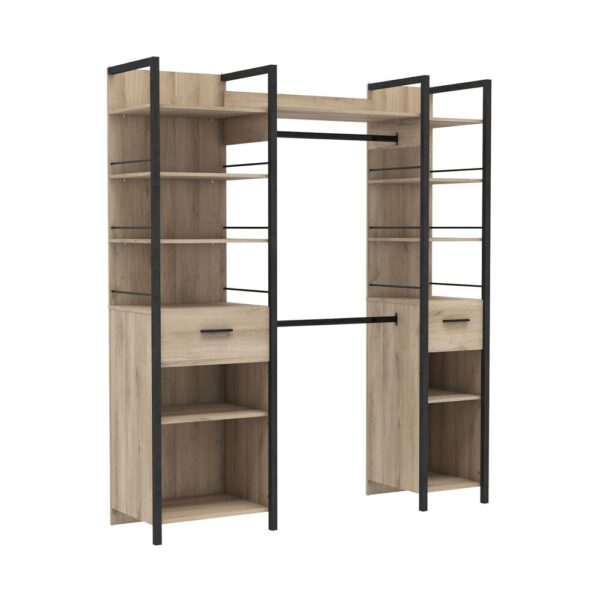 Dressing 2 colonnes 2 penderies 179x47,9x207,5 cm décor chêne et noir – Image 4