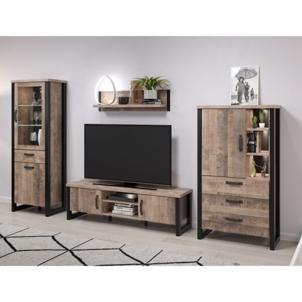 Ensemble salon 3 meubles et étagère décor chêne - PLEX – Image 2
