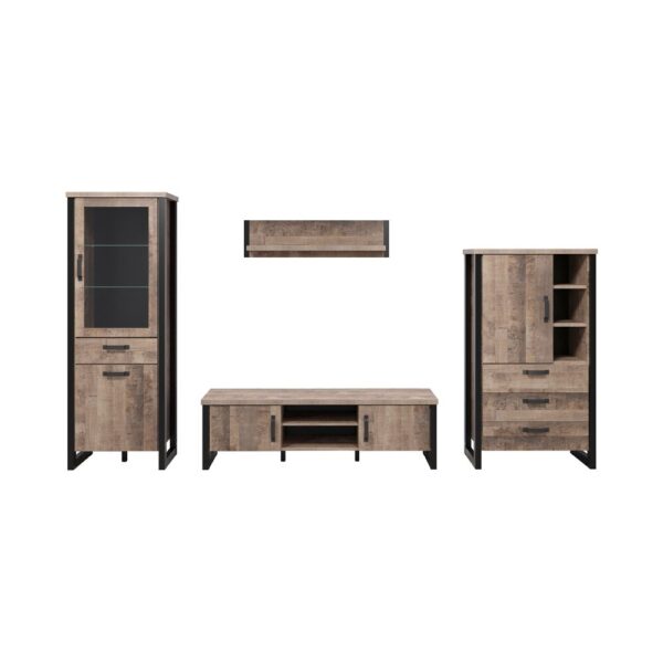 Ensemble salon 3 meubles et étagère décor chêne - PLEX – Image 3