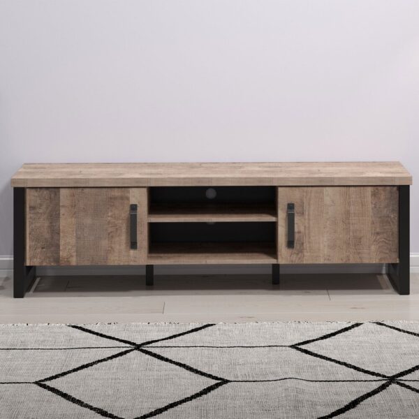 Ensemble salon 3 meubles et étagère décor chêne - PLEX – Image 5