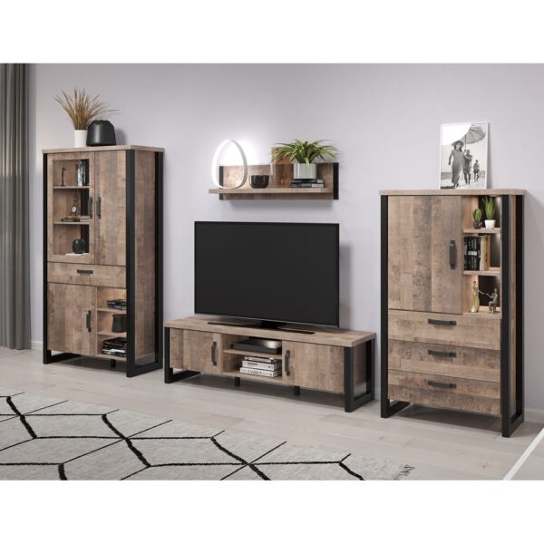 Ensemble salon avec 3 meubles et étagère décor chêne - PLEX – Image 2