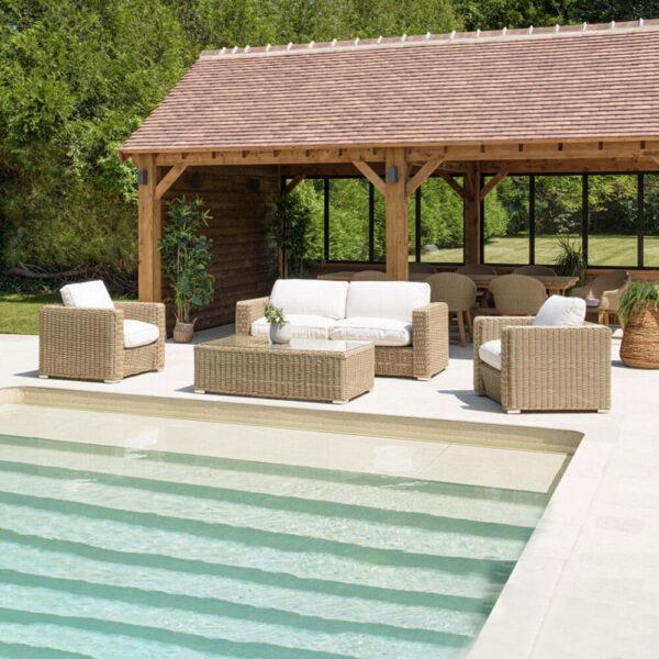 Salon de jardin 5 places aspect rotin taupe et crème - RESINY