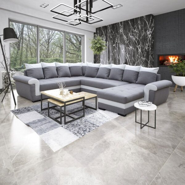 Canapé d'angle réversible 6 places en coloris gris et blanc – Image 2