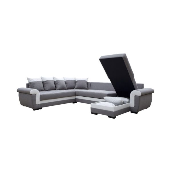 Canapé d'angle réversible 6 places en coloris gris et blanc – Image 5