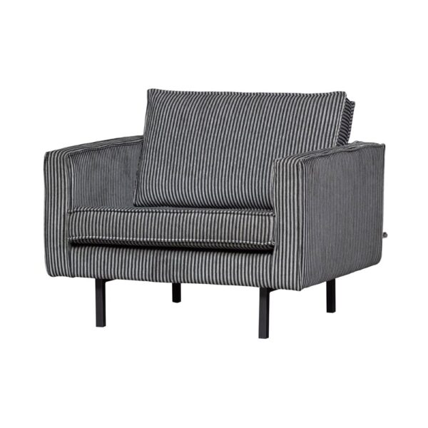 Fauteuil 105x86x85 cm en tissu rayé noir et gris - TARVO