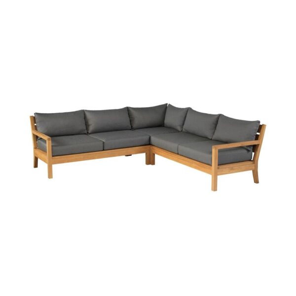 Salon de jardin d'angle 238x238 cm en tissu anthracite et teck – Image 3