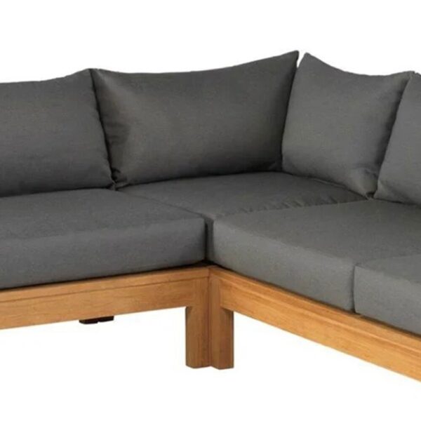 Salon de jardin d'angle 238x238 cm en tissu anthracite et teck – Image 6