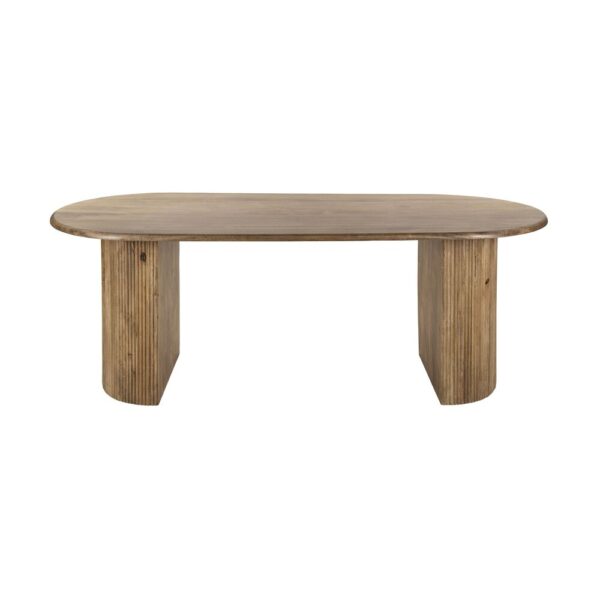 Table 215 cm en manguier + 2 fauteuils + banc en tissu bouclette sable – Image 4