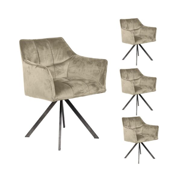 Table organique 215 cm en acacia + 4 fauteuils en velours champagne – Image 6