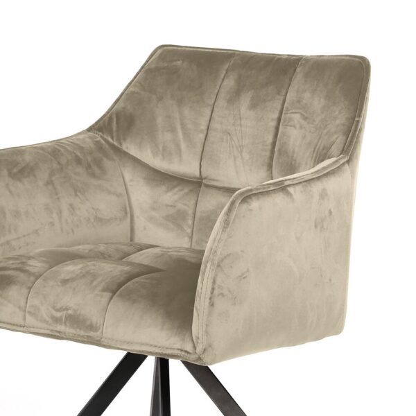 Table organique 215 cm en acacia + 4 fauteuils en velours champagne – Image 8