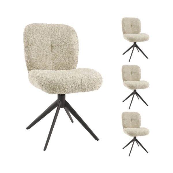 Ensemble table 180 cm en acacia + 4 chaises en tissu bouclette sable – Image 7