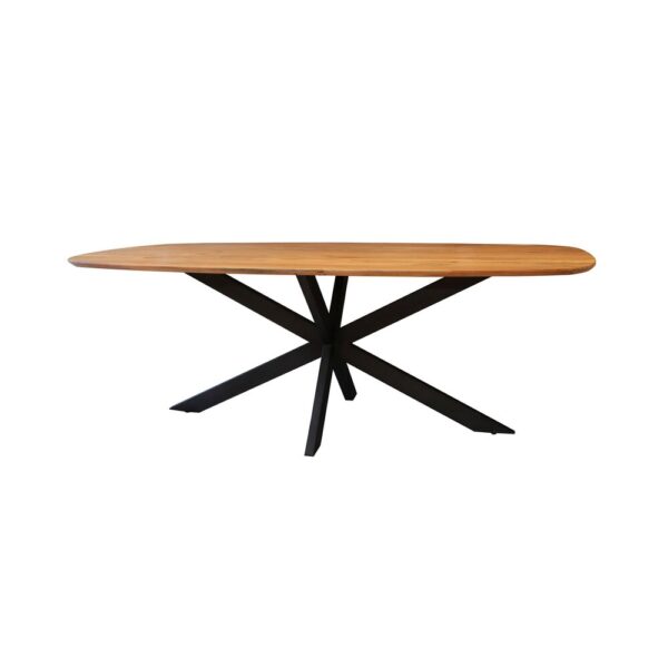 Ensemble table 180 cm en acacia + 4 fauteuils en tissu bouclette sable – Image 3
