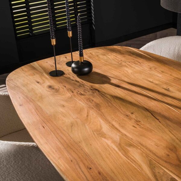 Ensemble table 180 cm en acacia + 4 fauteuils en tissu bouclette sable – Image 4
